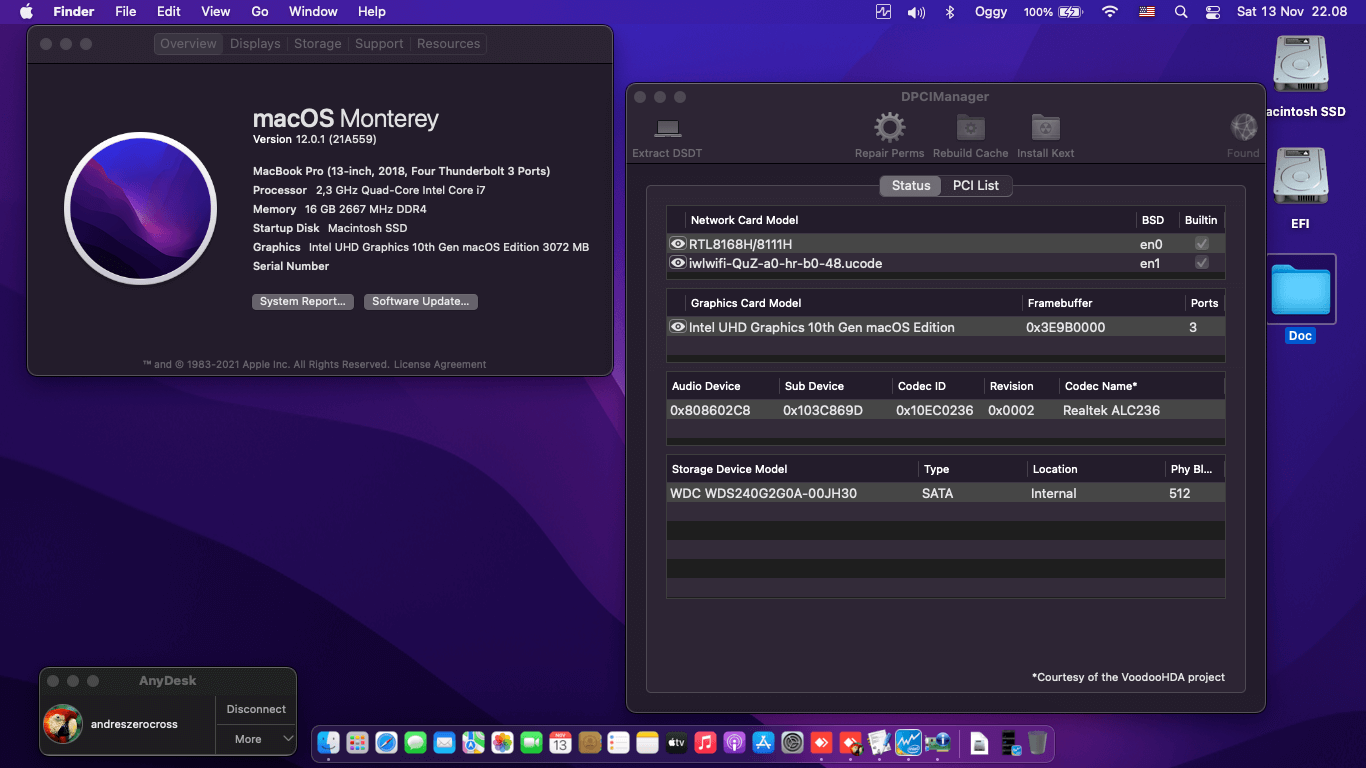 Success Hackintosh macOS Monterey 12.0.1 Build 21A559 in HP ProBook 440 G7